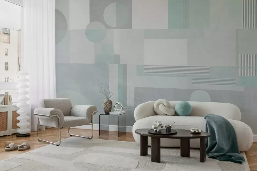 Fototapet abstrakt geometri i grågröna toner w04635v3