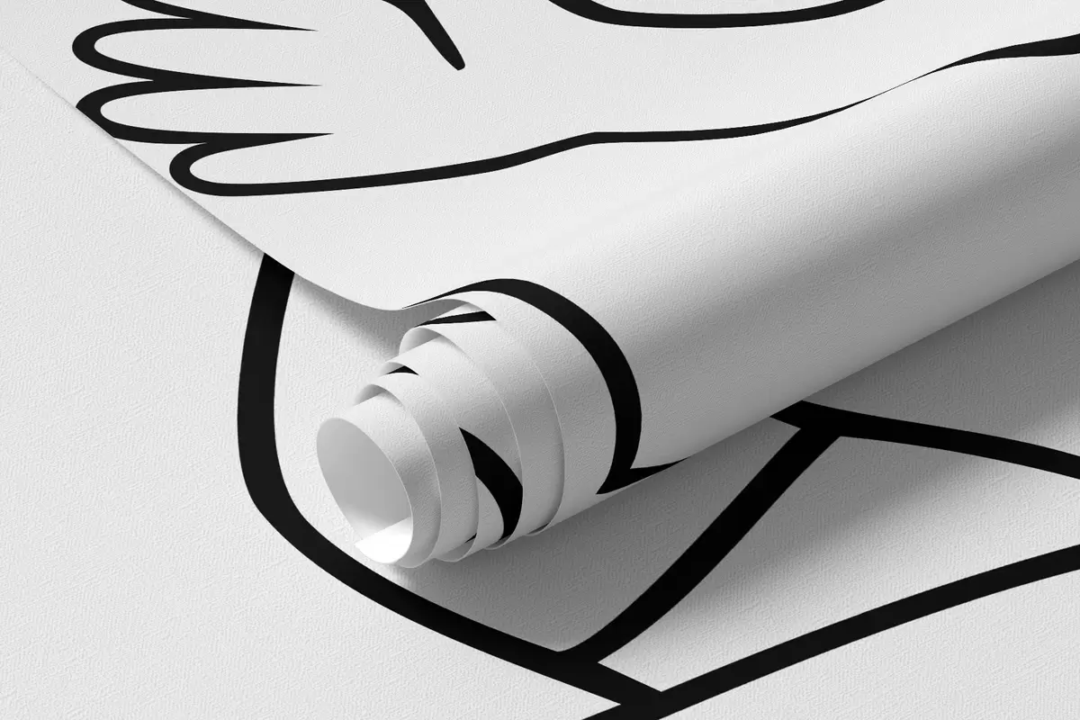 Fototapet svartvit teckning av en flicka på en giraff i stil med en målarbok för barn w04753