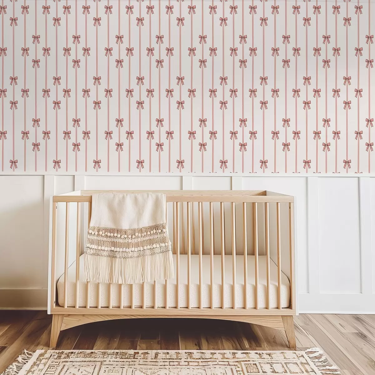 Bakgrund Vertikala band med rosetter, varm beige a00653v1