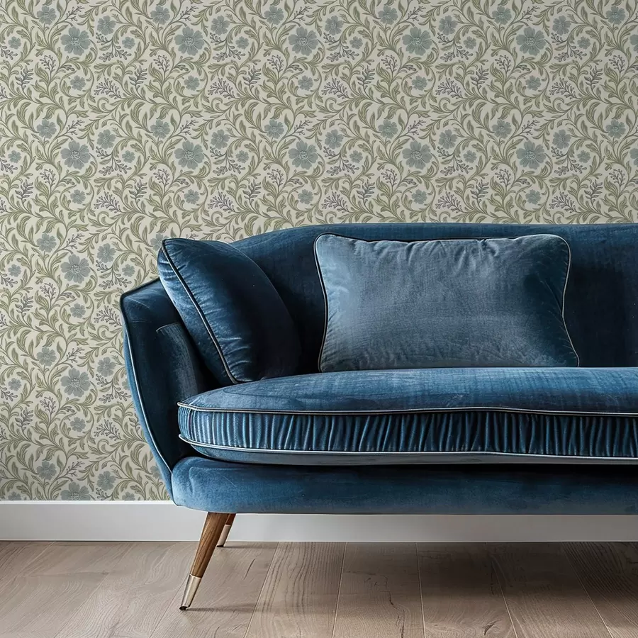 Fototapet Salviagrått blommönster på ljus bakgrund a00712