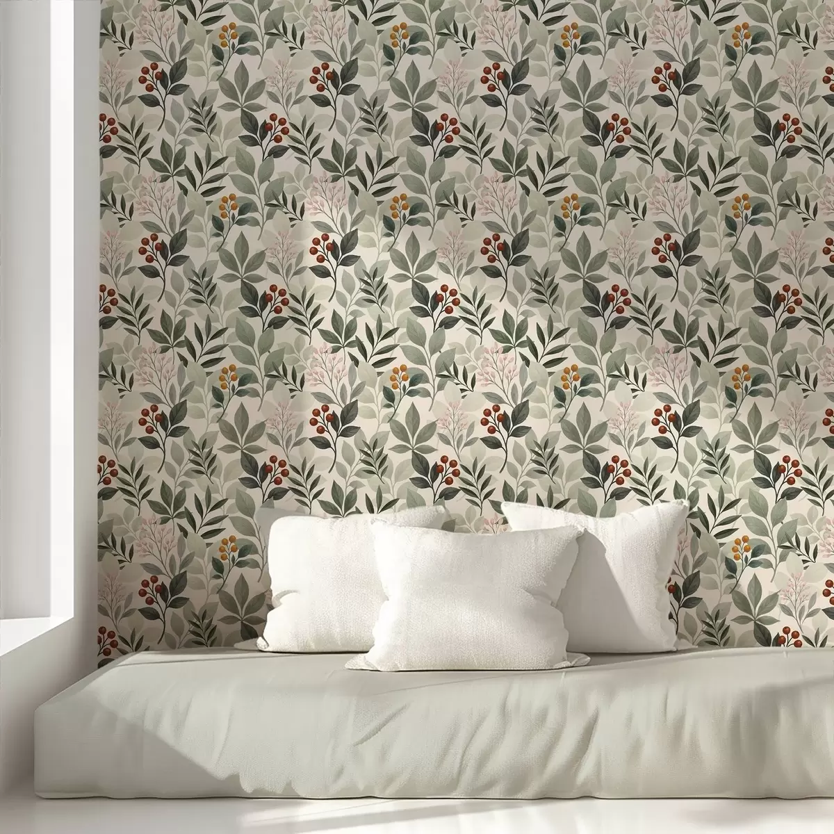 Bakgrund Löv med bär, ljus bakgrund a00713