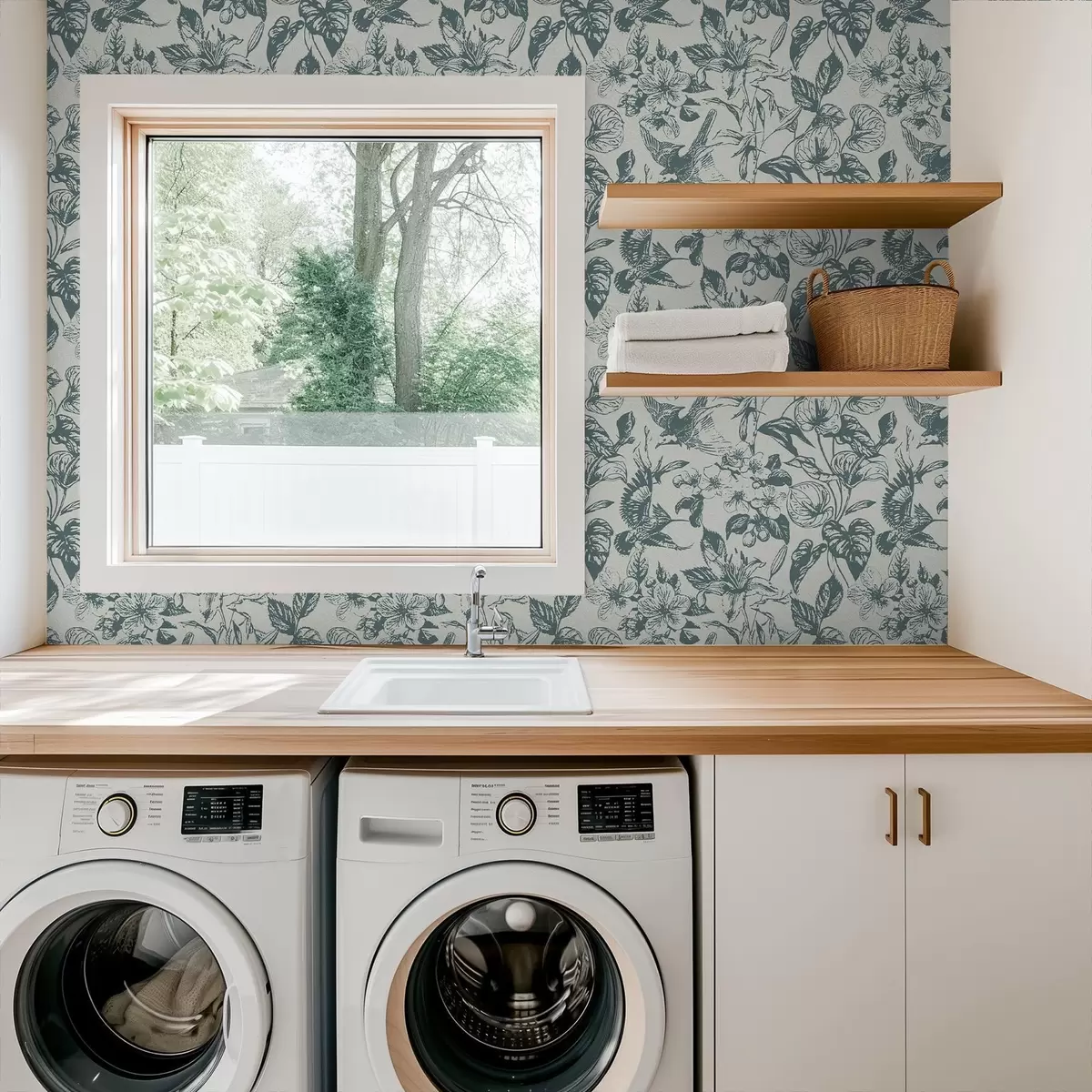 Bakgrund Monokromt blommönster med fåglar a00737