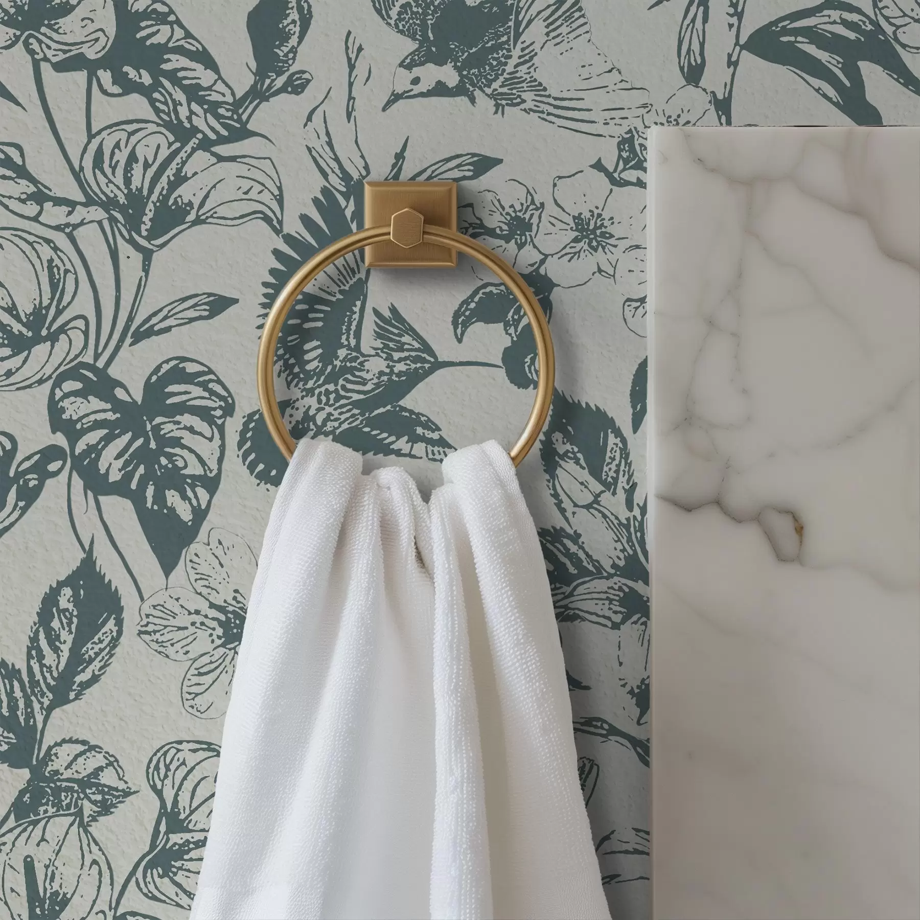 Fototapet Monokromt blommönster med fåglar a00737