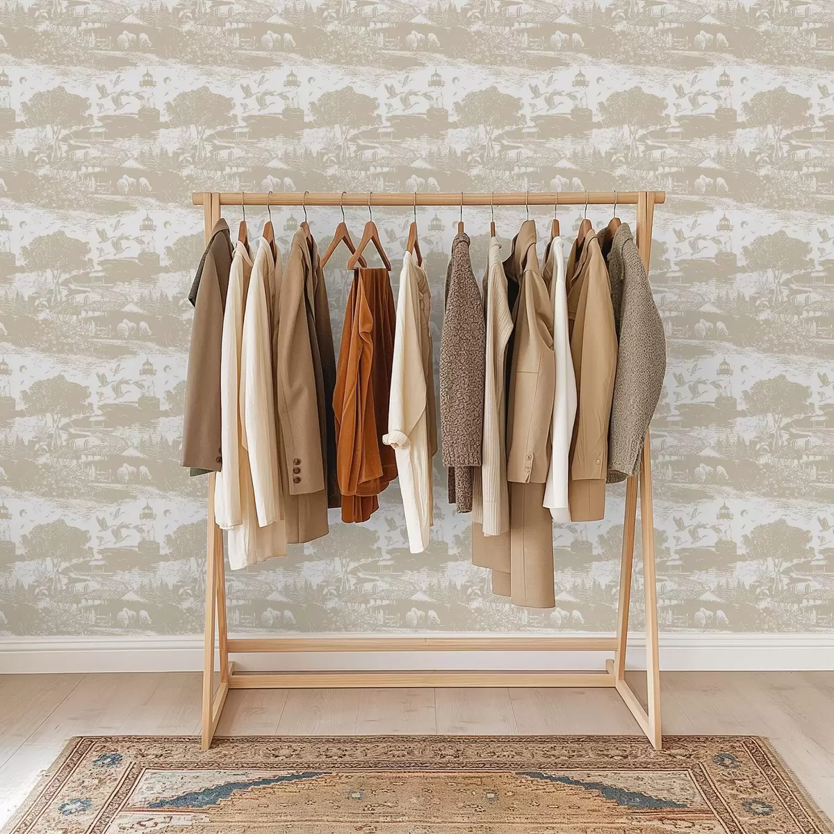 Bakgrund Scene med fyr, träd och hus i sienna a00739