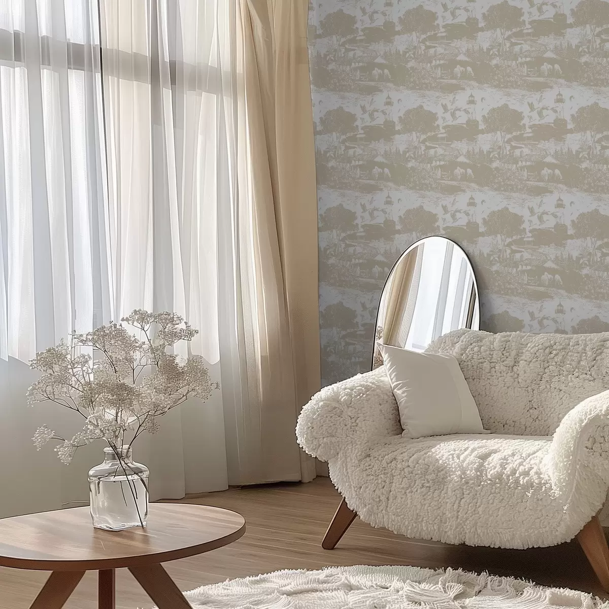 Bakgrund Scene med fyr, träd och hus i sienna a00739