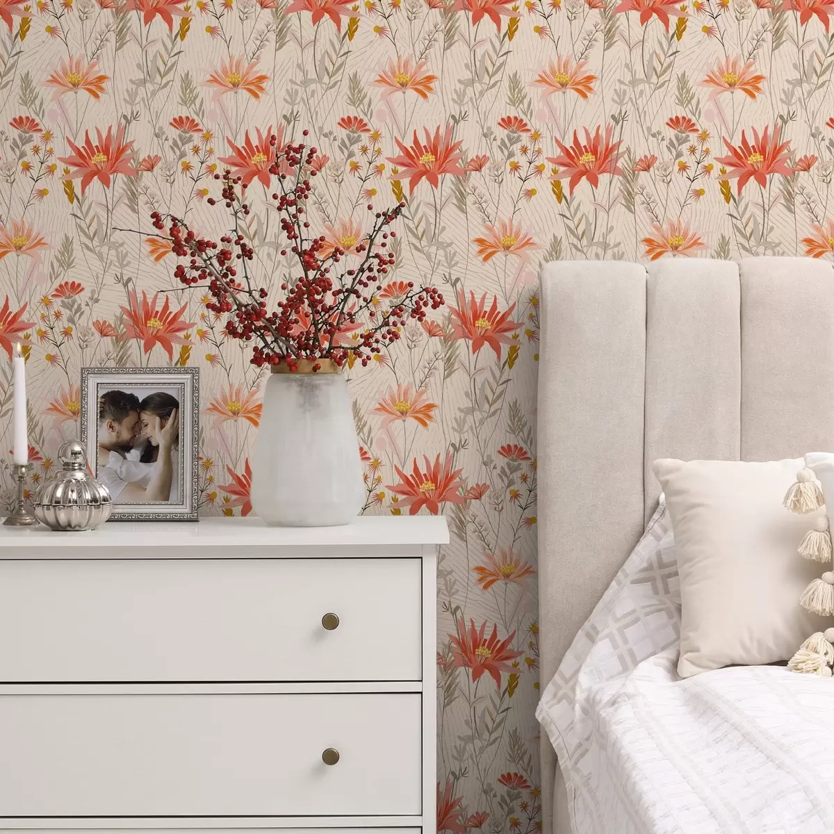 Bakgrund Vildblommor i varma toner på beige bakgrund a00751