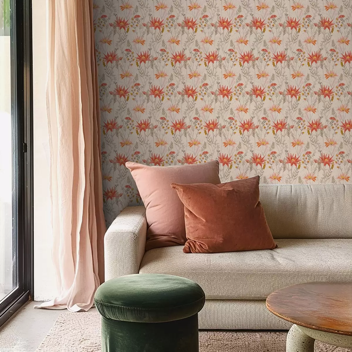 Bakgrund Vildblommor i varma toner på beige bakgrund a00751