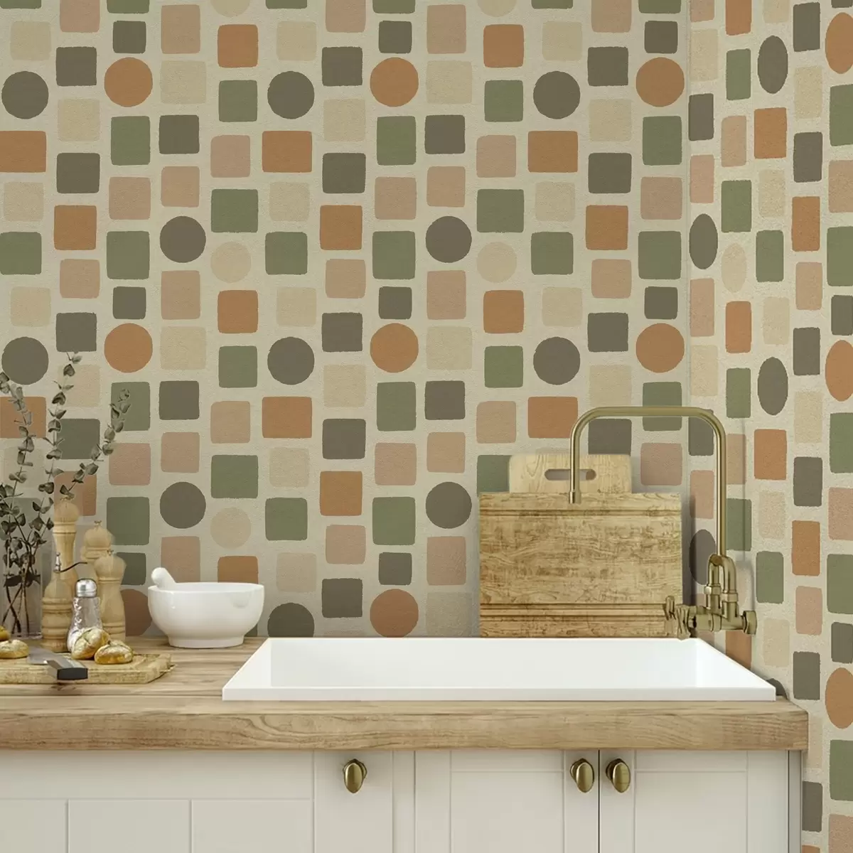 Bakgrund Geometriskt mönster av kvadrater och cirklar i varma toner a00759