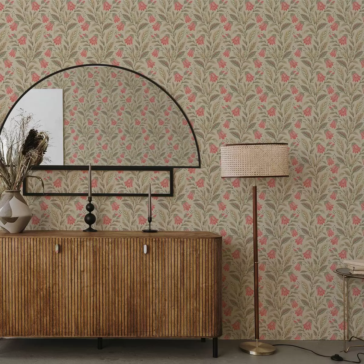 Bakgrund Små blommor med klockor i rosa-grön färgskala a00760