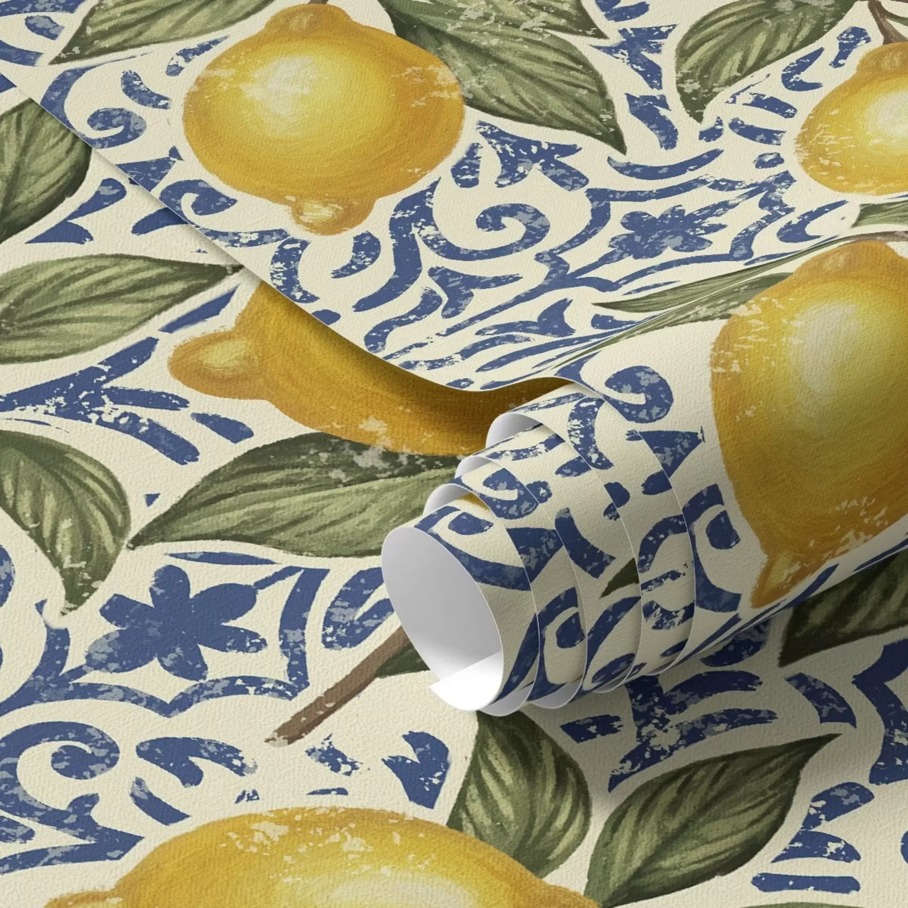 Fototapet Citrongrenar med blå dekorativ bakgrund a00763