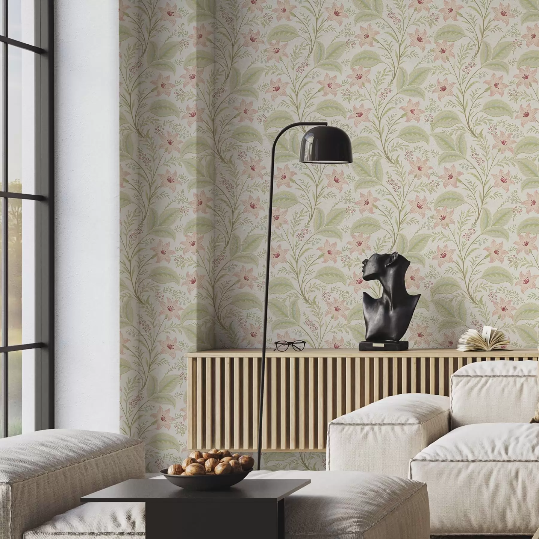 Fototapet Delikata blommor och blad i pastellfärger a00771