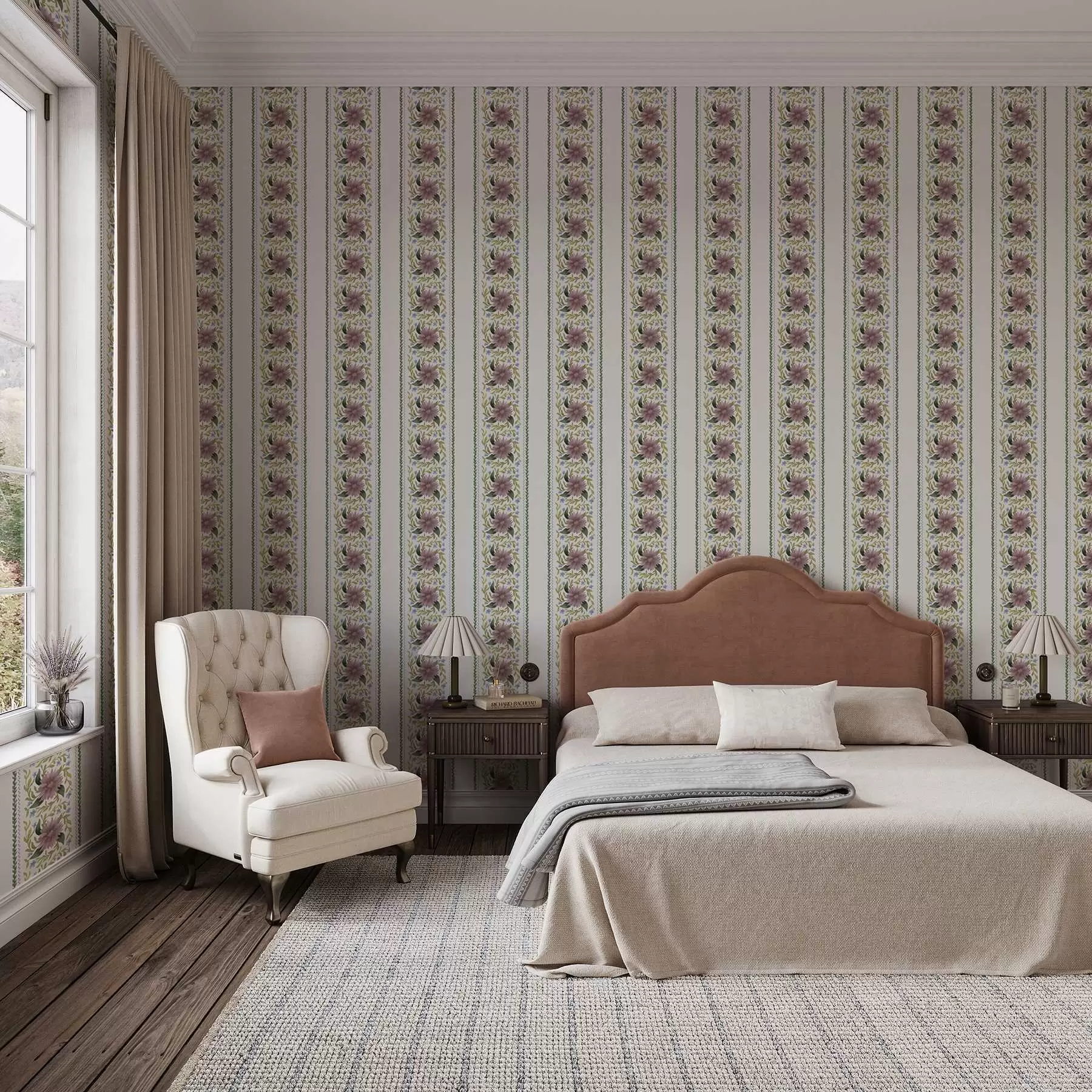 Fototapet Vertikala blommiga ränder i lila-blå toner a00809