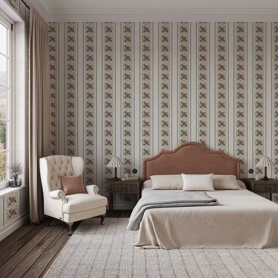 Fototapet Vertikala blommiga ränder i lila-blå toner a00809