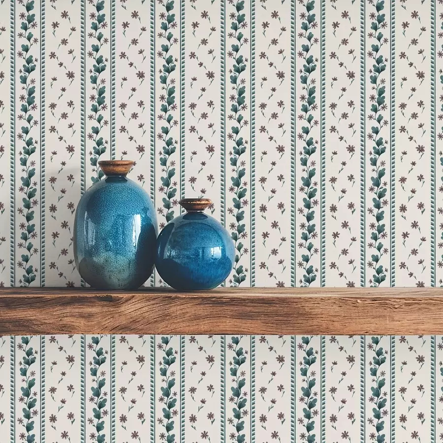 Fototapet Vertikala blommiga ränder i blåbruna toner a00811