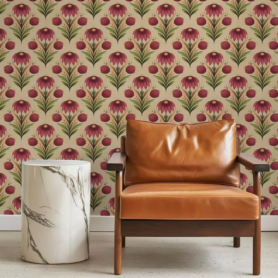 Fototapet Symmetriskt blommönster på varm beige bakgrund a00812v6