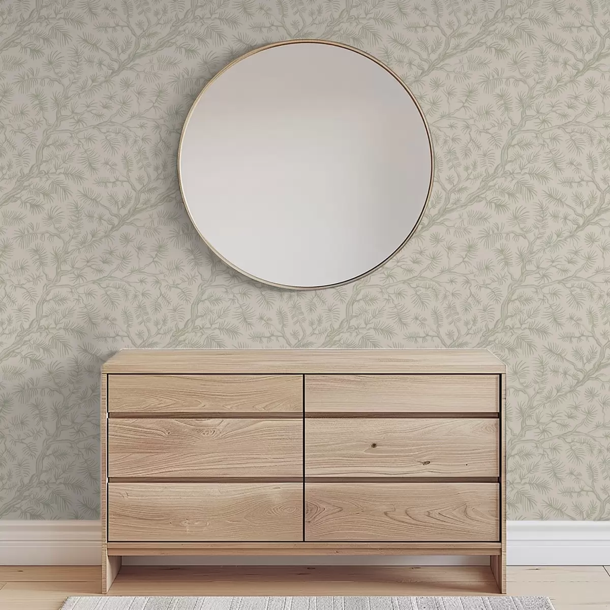 Bakgrund Tallgrenar i ljusgröna toner på beige bakgrund a00838v1