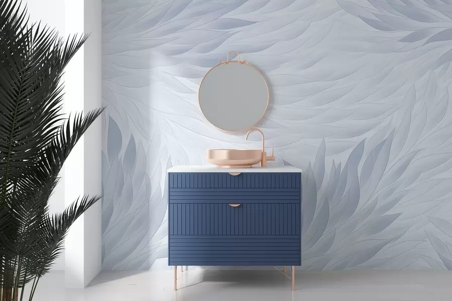 Fototapet Vågiga blad i ljusblå toner w04610v1