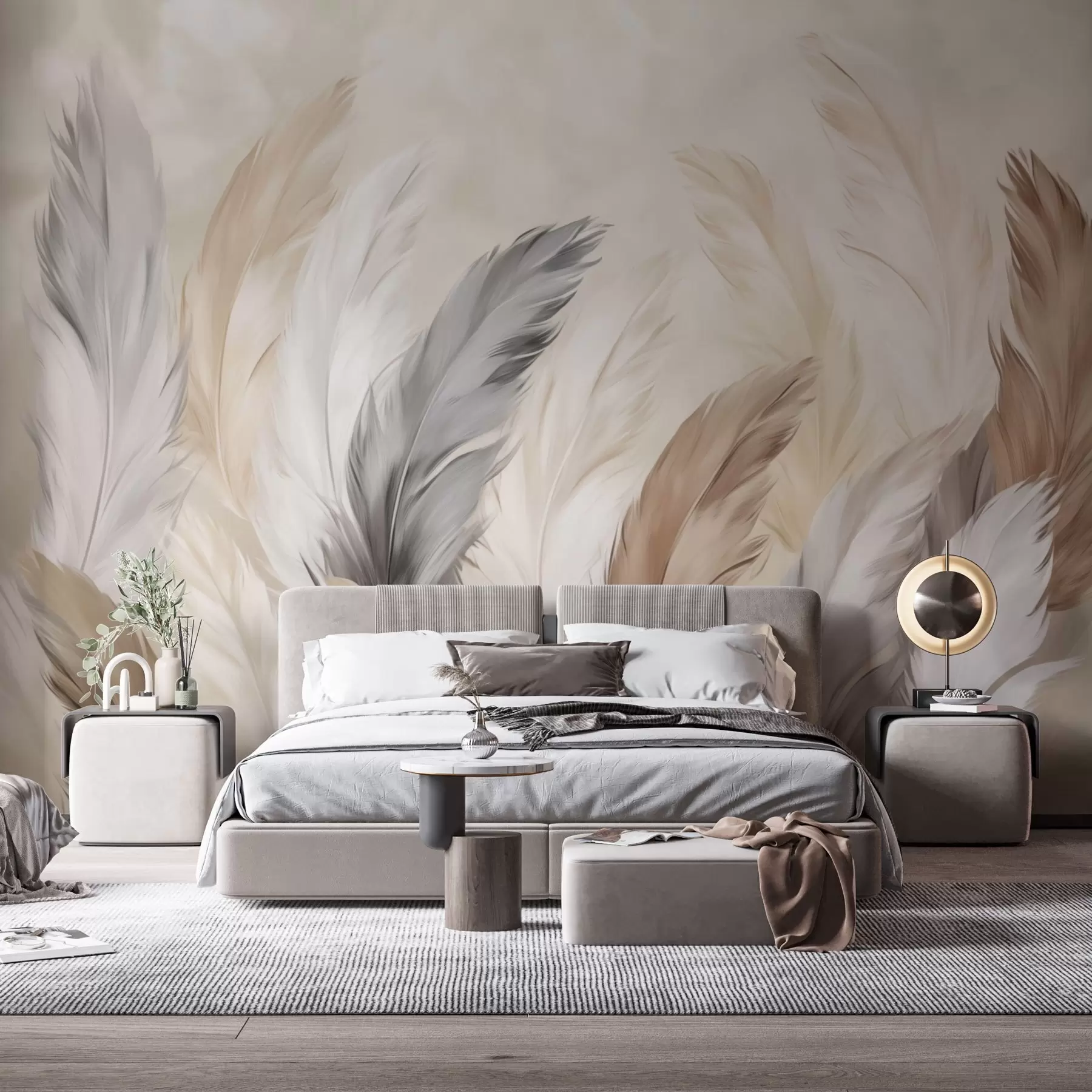 Fototapet Mjuka, fluffiga fjädrar i en varm, neutral färgskala w04736