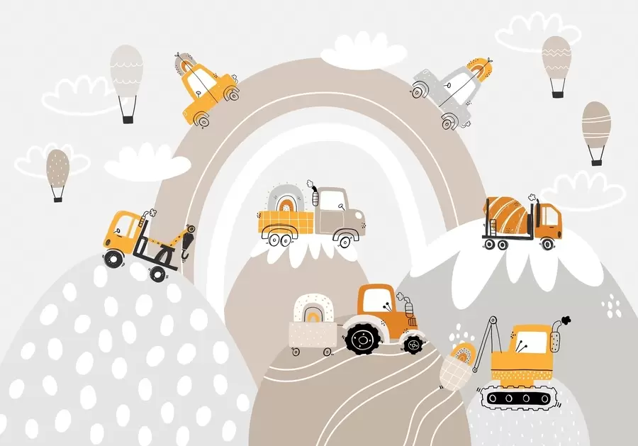 Fototapet Barnbilar, traktorer w04765