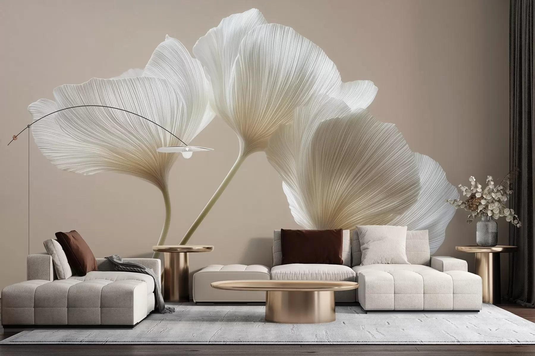 Fototapet tre delikata blommor på beige bakgrund w04810