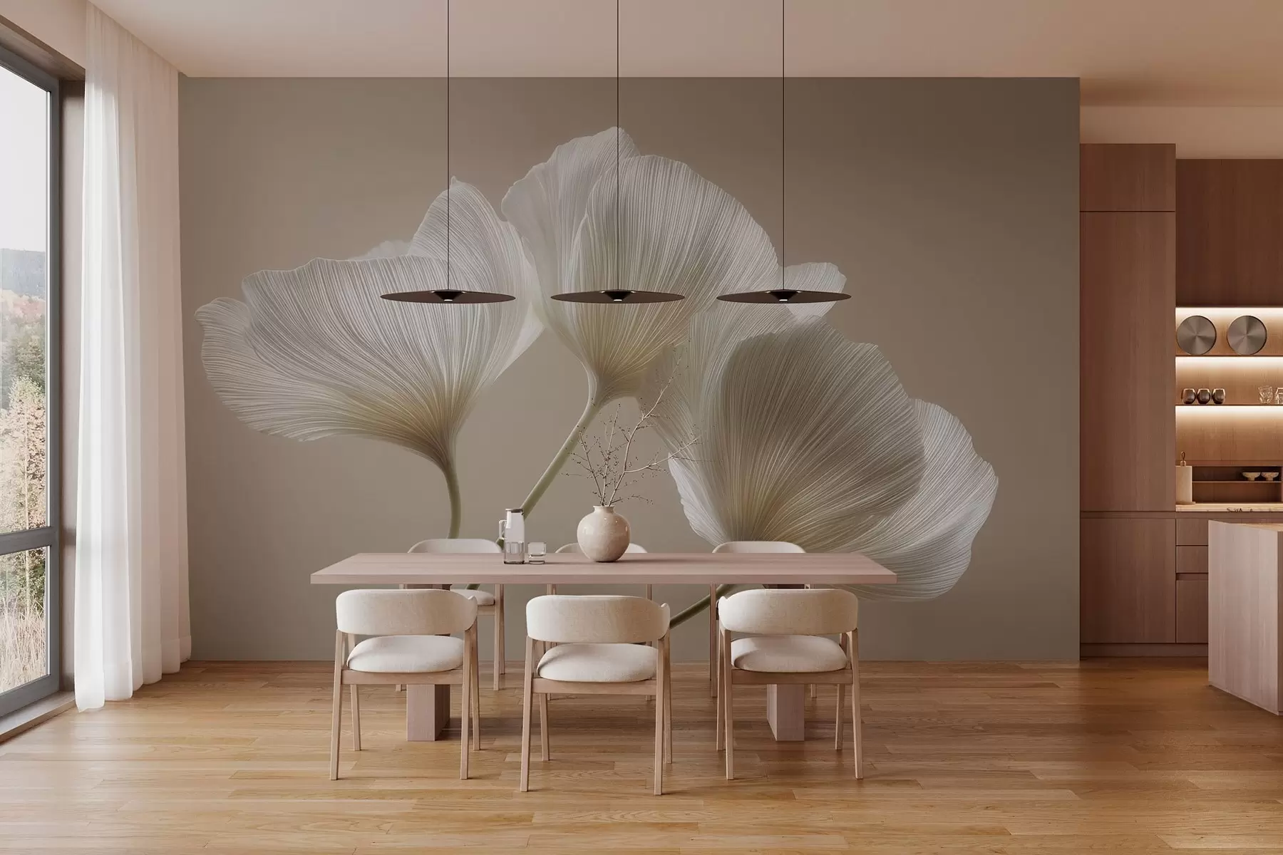 Fototapet tre delikata blommor på beige bakgrund w04810