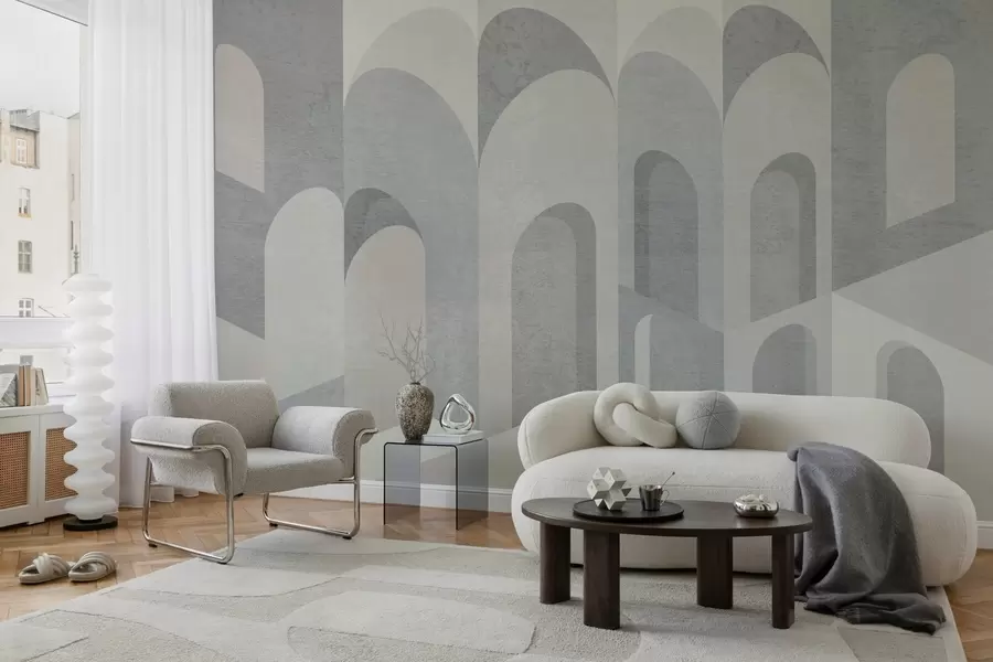 Fototapet urbana metamorfoser av bågen i grå och svala beige toner w04812v1