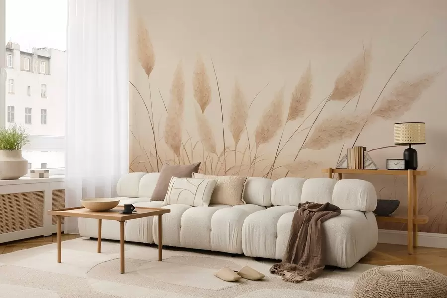 Fototapet Mjukt beige pampasgräs på fältet w09324