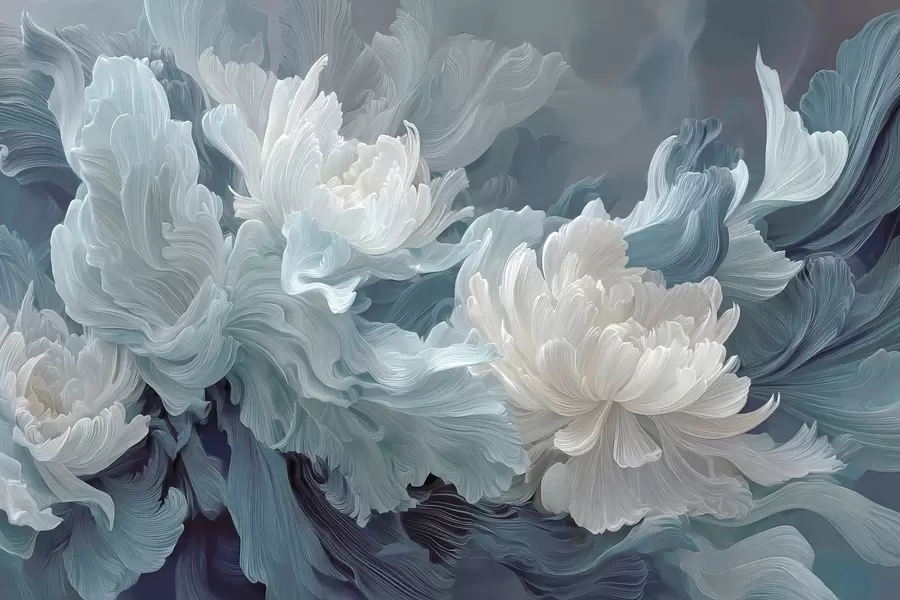 Fototapet Abstrakta blommor i blå och turkosa nyanser w09452