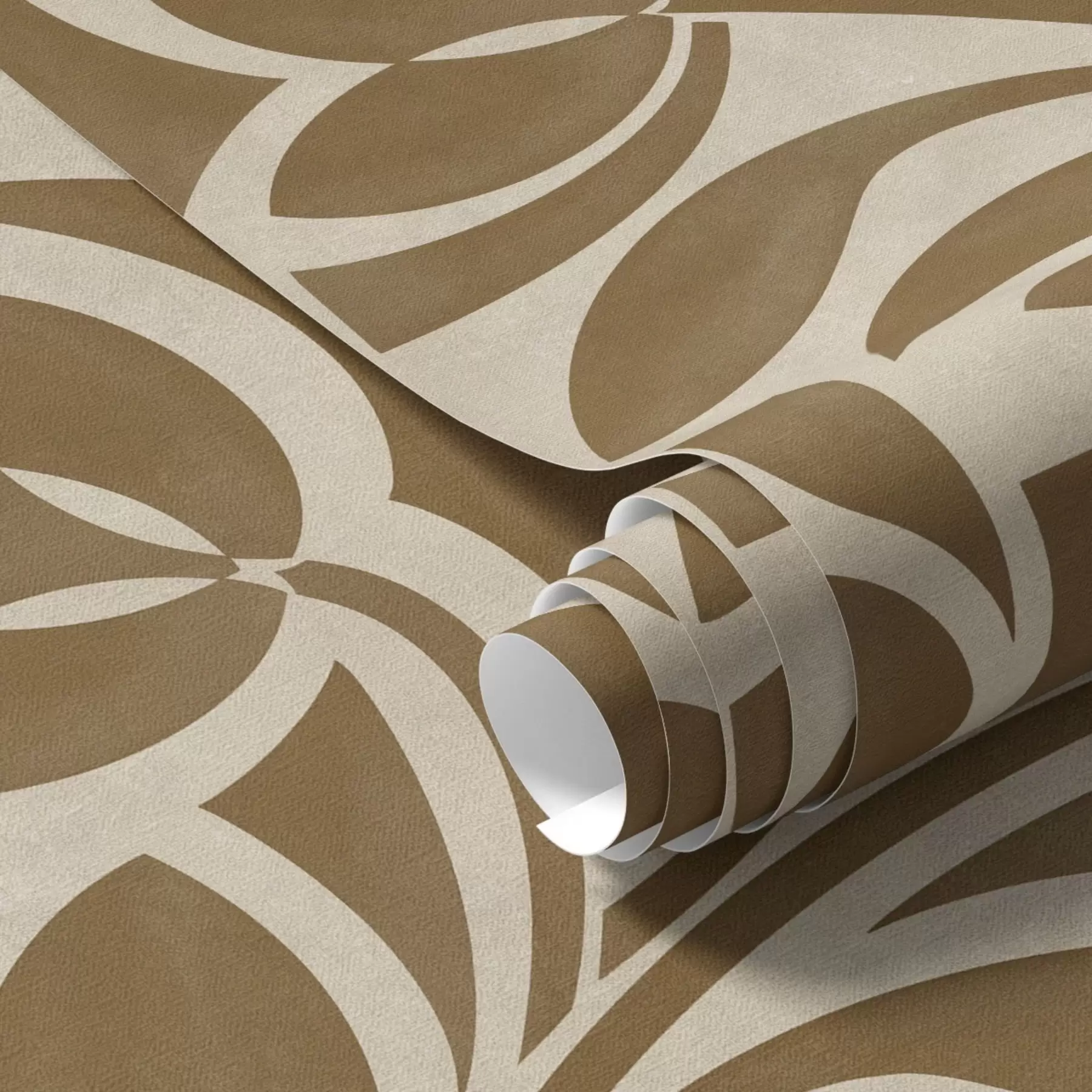 Fototapet Geometriska bladsilhuetter, karamellbruna på beige a00679