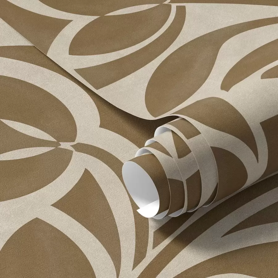 Fototapet Geometriska bladsilhuetter, karamellbruna på beige a00679