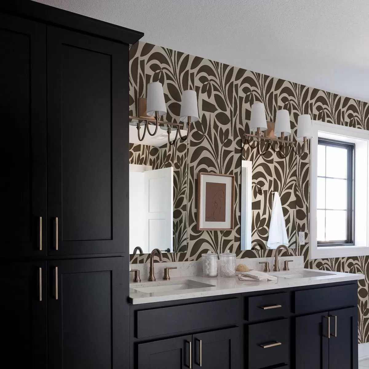 Bakgrund Geometriska bladkonturer, mörkbruna på beige a00679v1