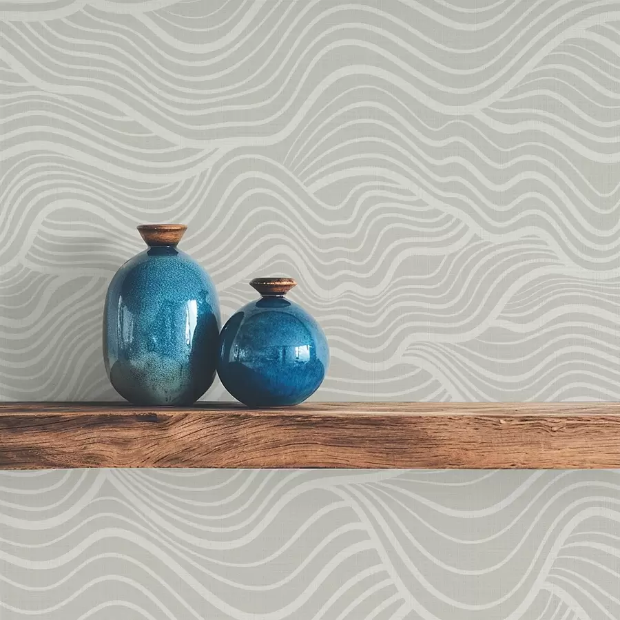 Fototapet Vågor på grå-olivgrön bakgrund med tygstruktur a00681