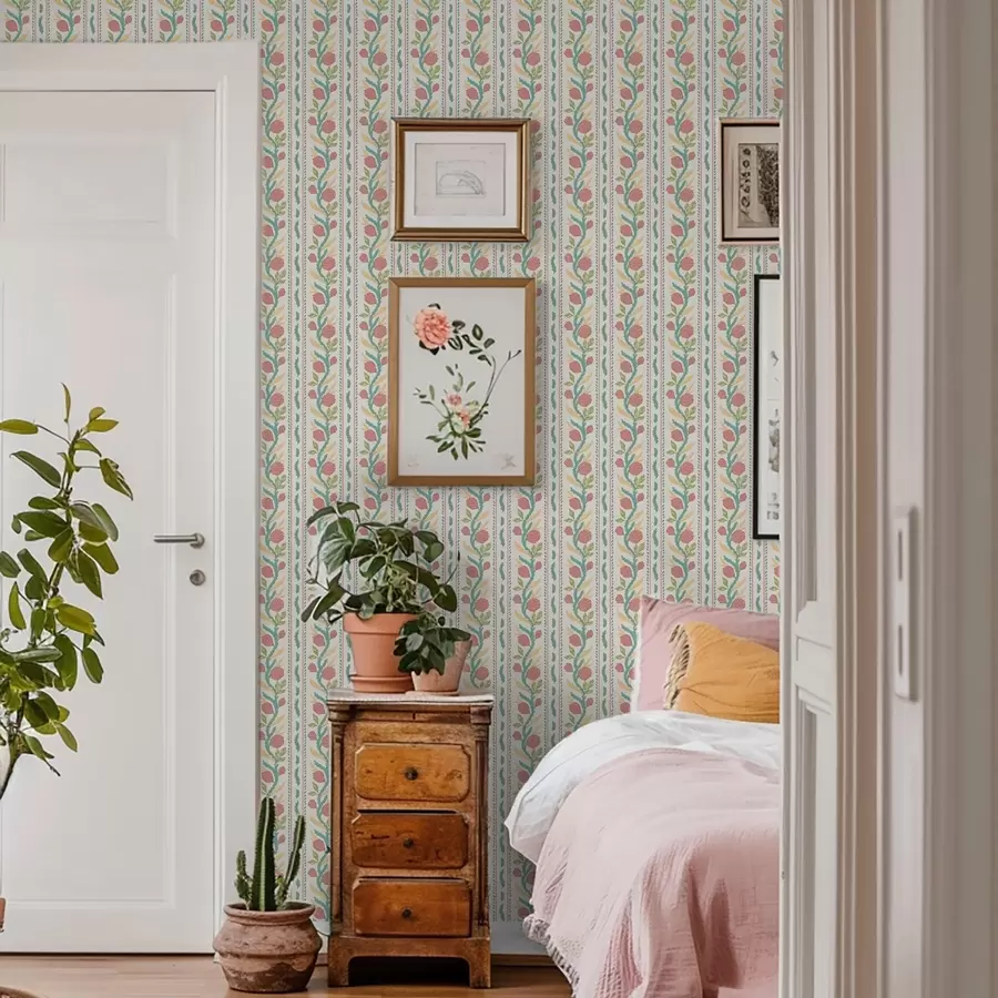 Fototapet Ränder med korallknoppar på ljus krämfärgad bakgrund a00816v1