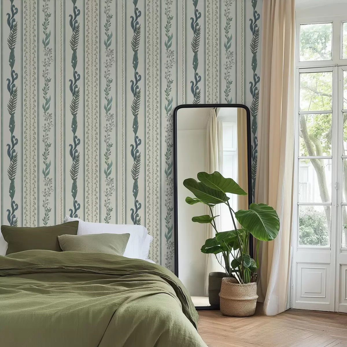 Bakgrund Ränder med grenar och lockar på varm mjölkvit bakgrund a00823v2