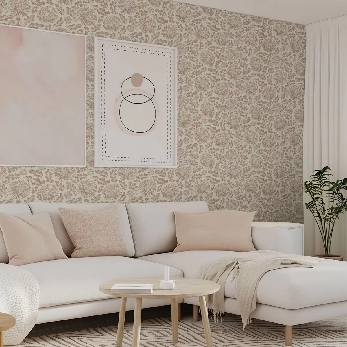 Bakgrund Krysantemum och ekblad i mjuk beige-brun färg a00840