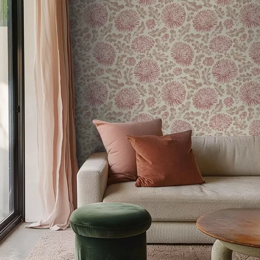 Fototapet Krysantemum med vinaccenter på krämfärgat bakgrund a00840v1