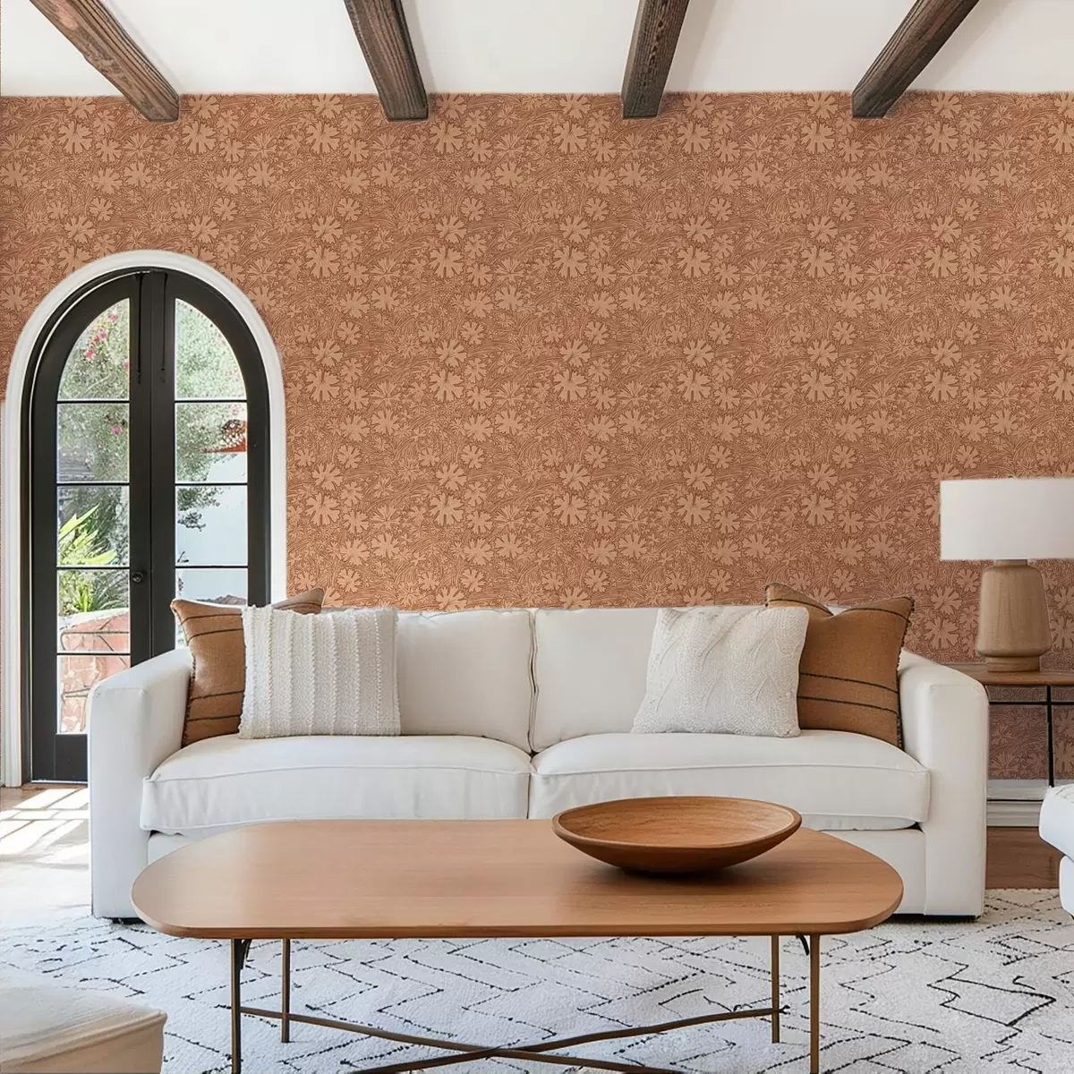 Bakgrund Fältblad och gräs i en terrakotta-beige palett a00847