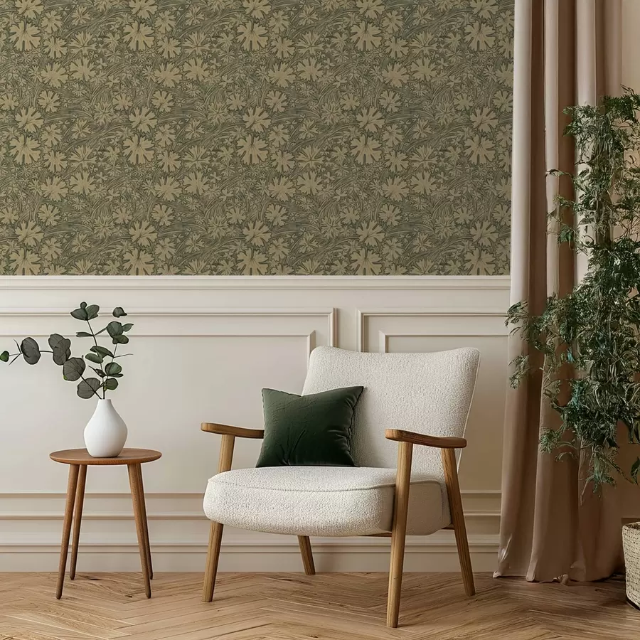 Fototapet Fältblad och gräs i gråolivfärgade nyanser a00847v1