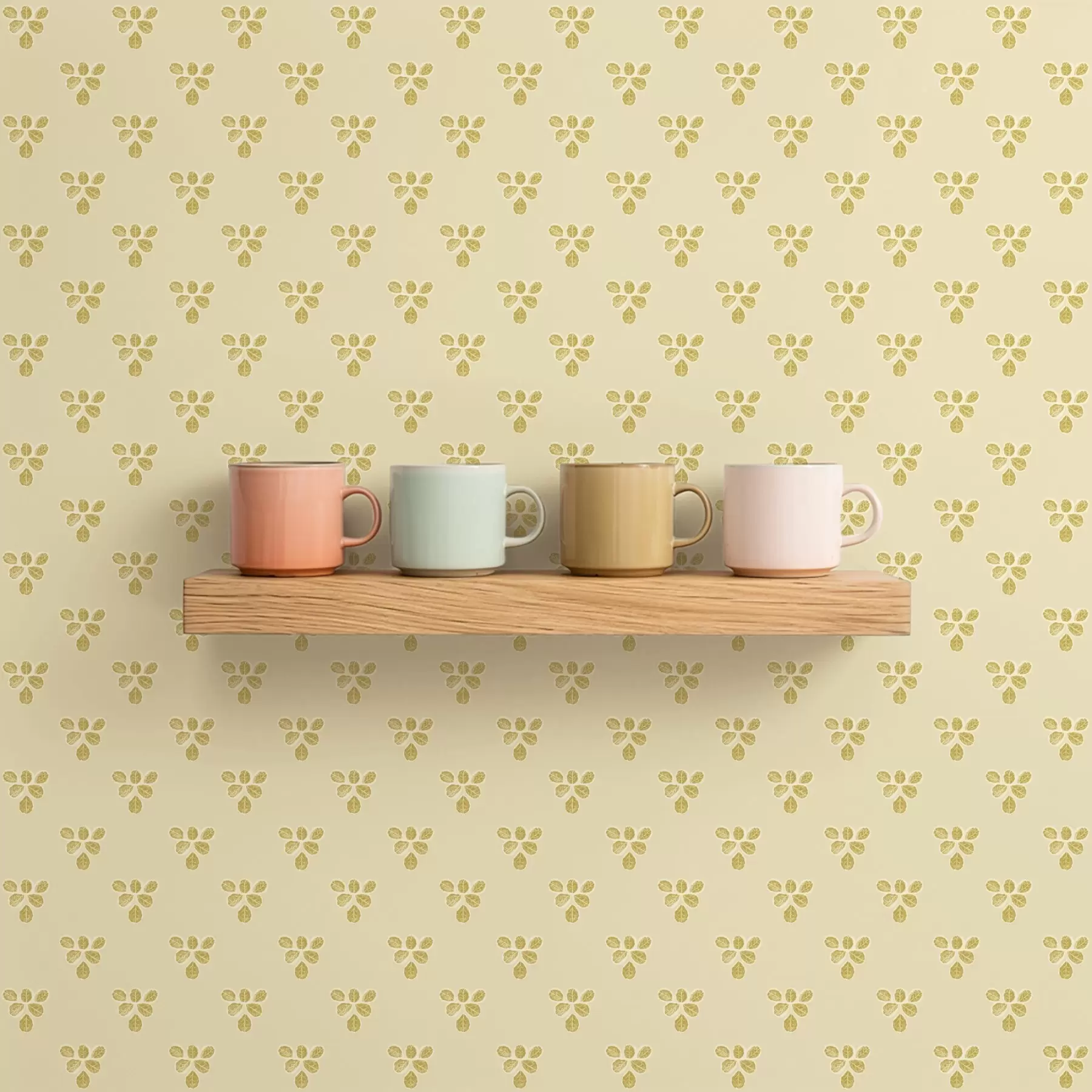 Fototapet Liten upprepning: tre blad på krämbeige bakgrund a00848