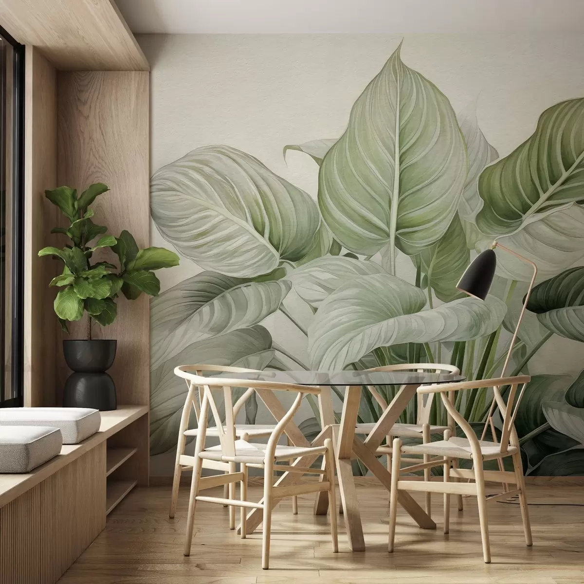 Fototapet Frodig buske med gröna blad på väggen w04835