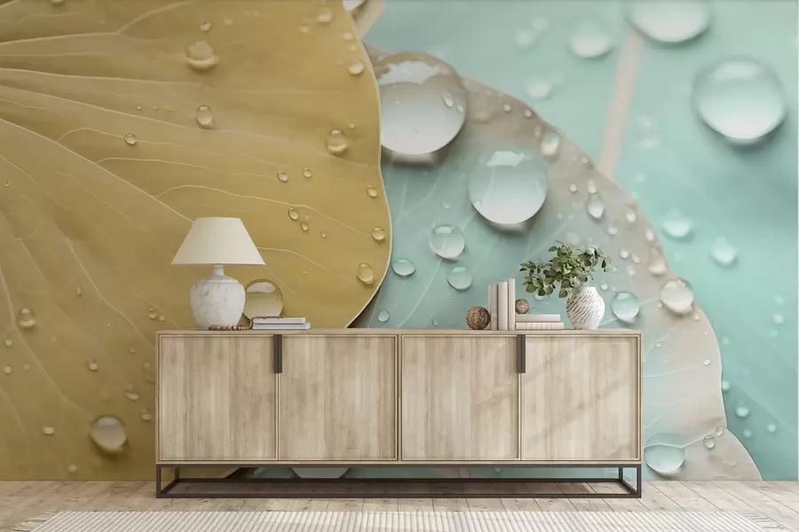 Fototapet Vattendroppar på blad makro akvarell w04838v1