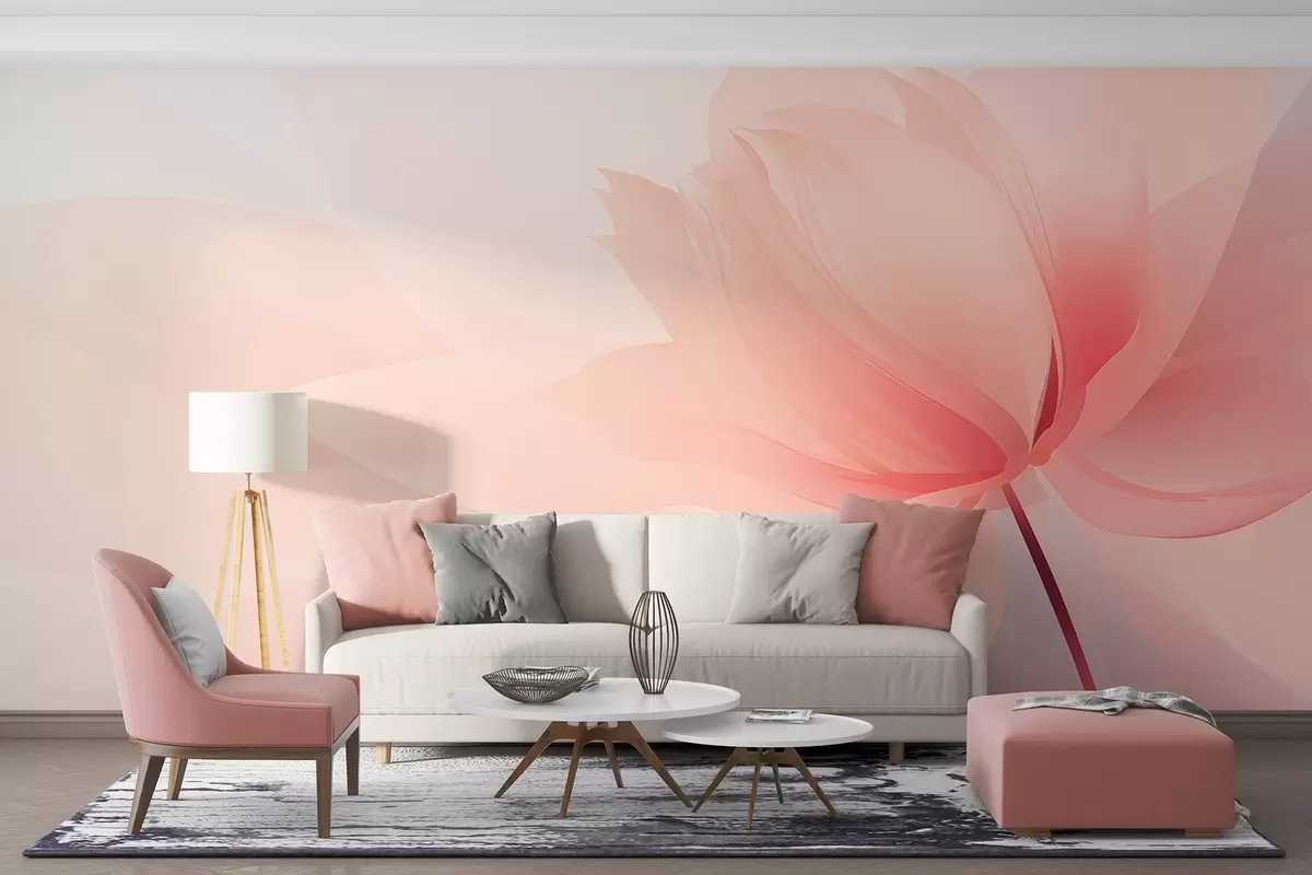 Fototapet Stor blomma i mjuka persikorosa toner w09356