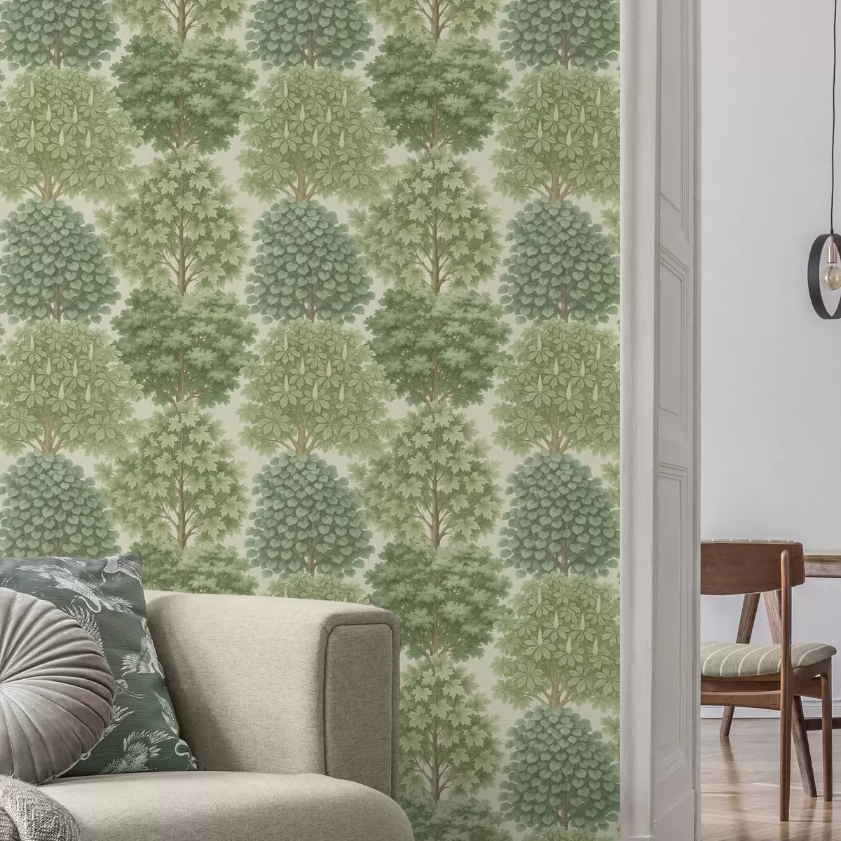 Bakgrund Trädgård i mjuka gröna nyanser på ljus bakgrund a00775