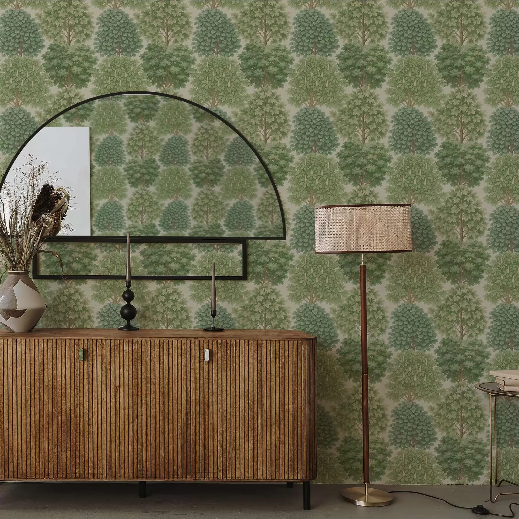 Fototapet Trädgård i mjuka gröna nyanser på ljus bakgrund a00775