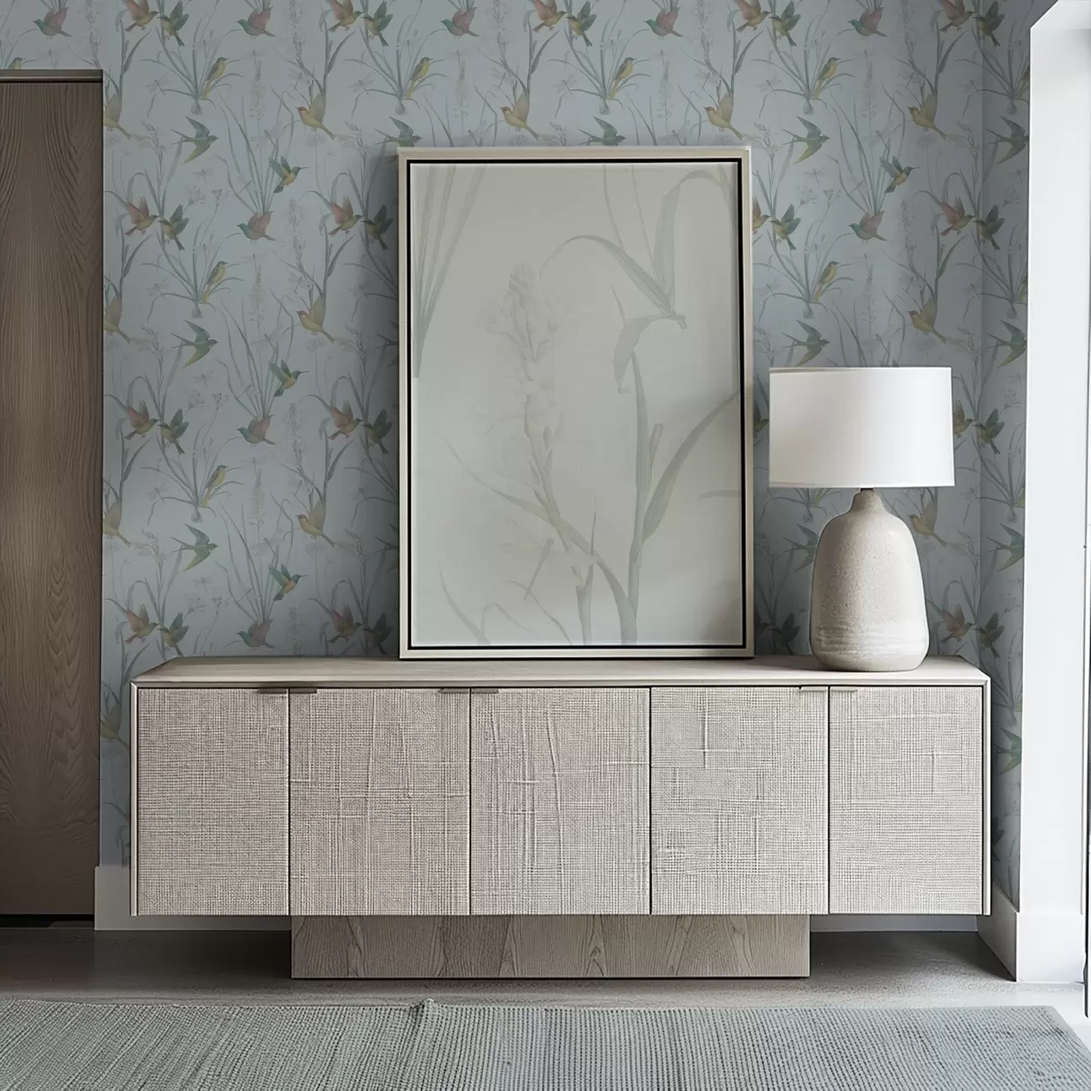 Bakgrund Fåglar bland ängsgräs på gråblå mark a00776