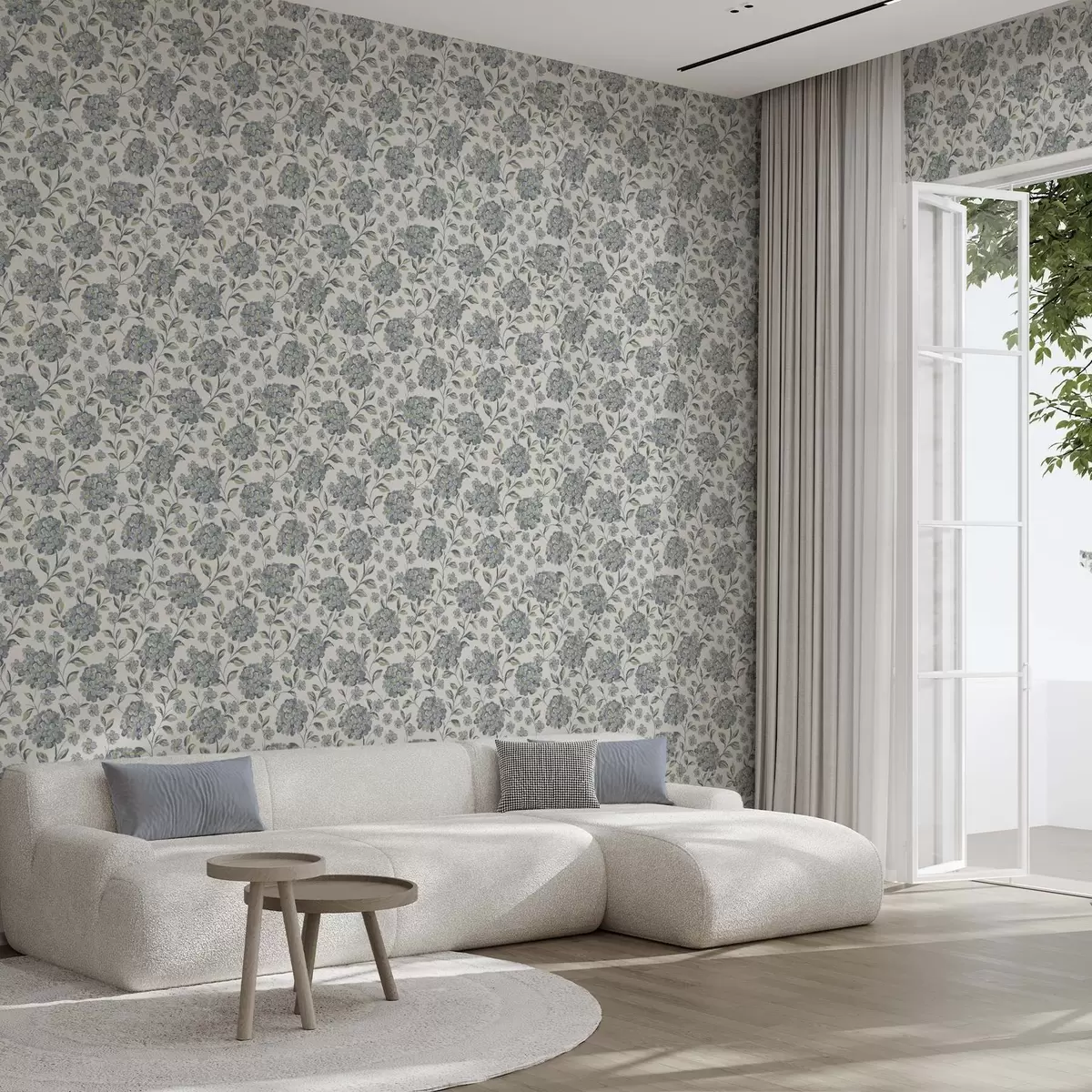 Bakgrund Borstiga blommor och blad i en gråblå färgskala a00778