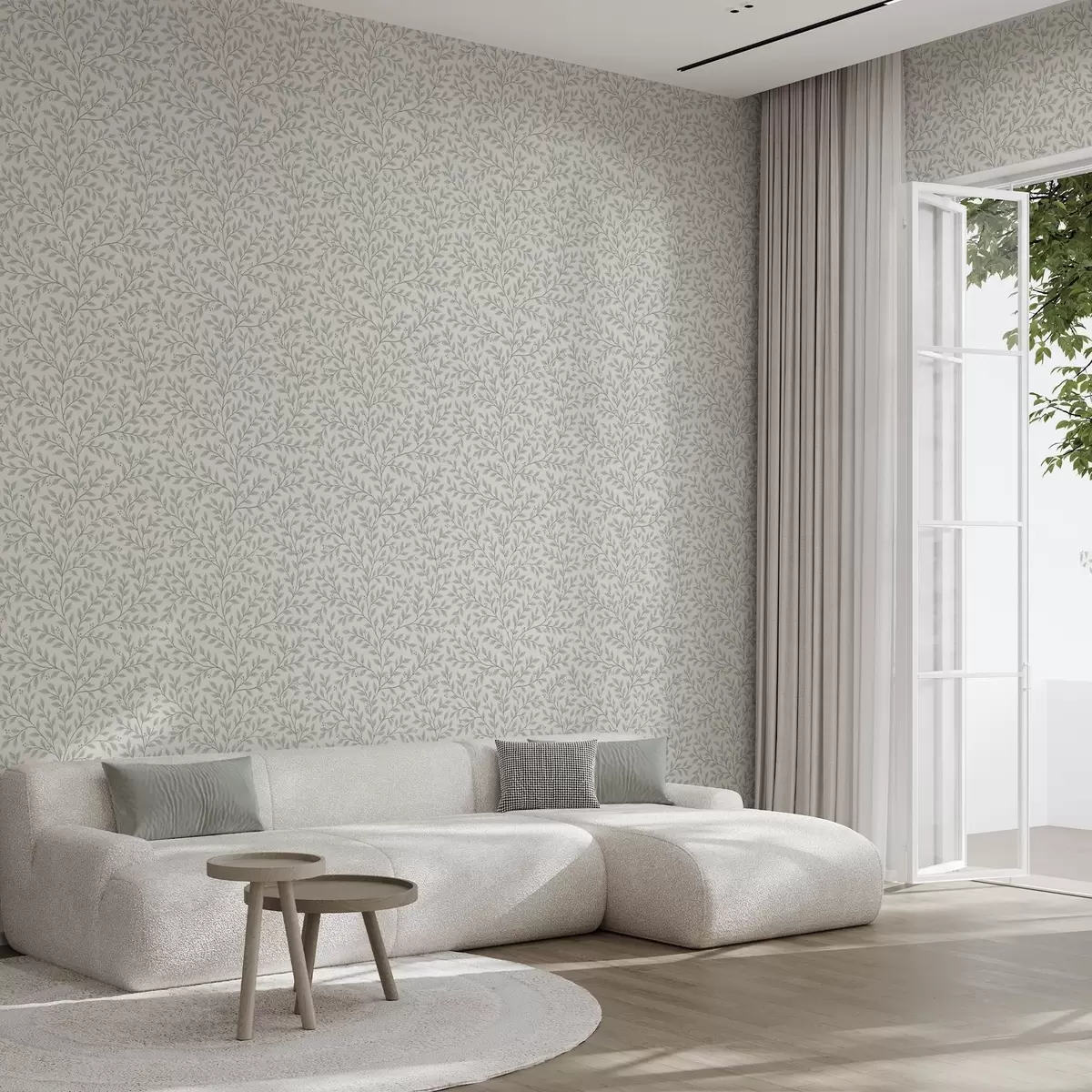 Bakgrund Grenar med blad och bär, ljus kräm och salvia a00783