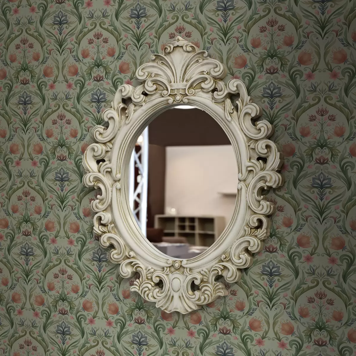 Bakgrund Symmetrisk blommig dekoration, mintgrön-krämfärgad palett a00827v1