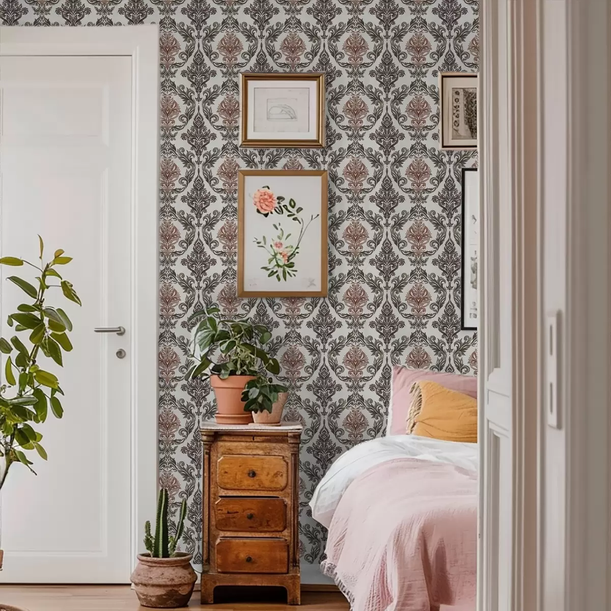 Bakgrund Damast med kopparbruna accenter på ljus bakgrund a00828v4