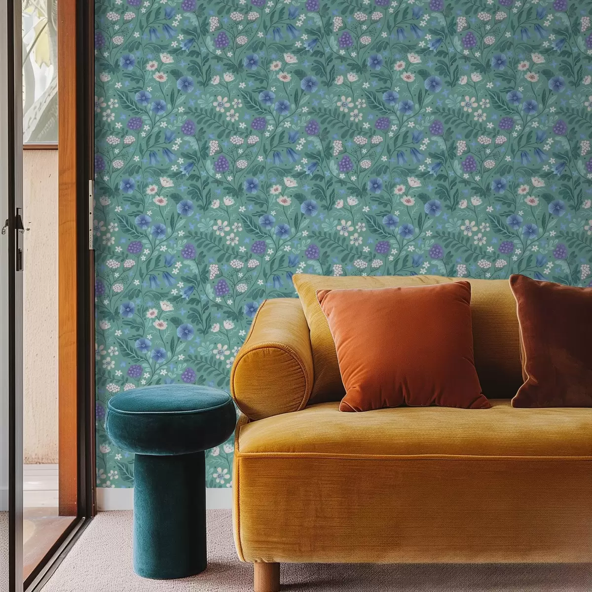 Bakgrund Vildblommor och bär på mjuk mintgrön bakgrund a00849